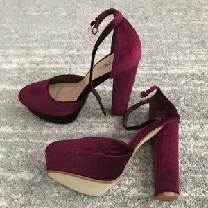 Platform velvet block heels